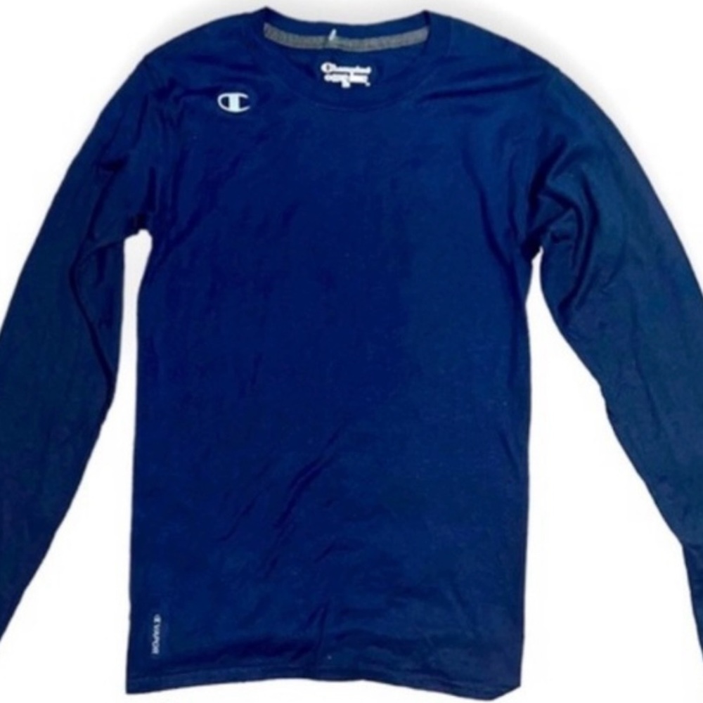 New Champion C Logo Vapor Cotton Long Sleeve T-Shirt Crew Neck Navy Blue Size XS